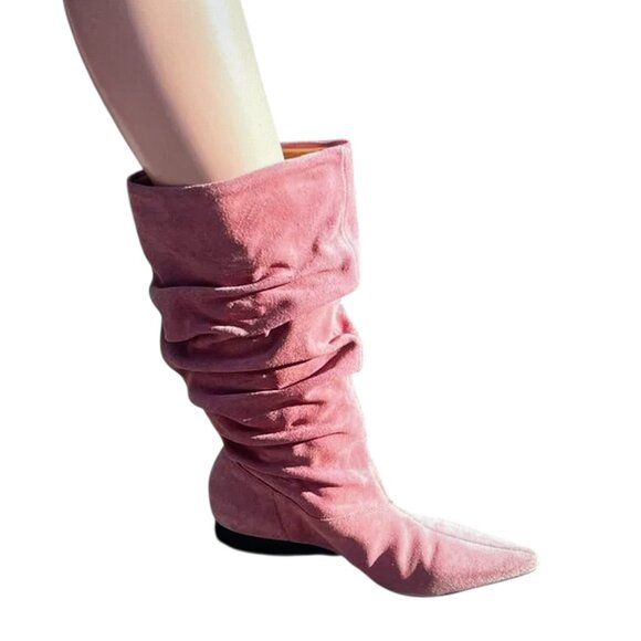 Parade Pink Suede Pointy Leather Boots 7B - Picture 1 of 5